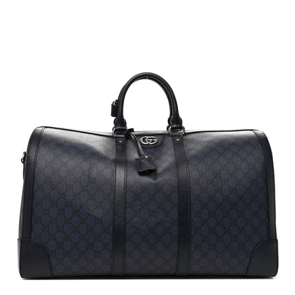 Gucci GG Supreme Monogram Textured Dollar Calfskin Large Savoy Duffle Bag Grey Black Blue 1 of 8