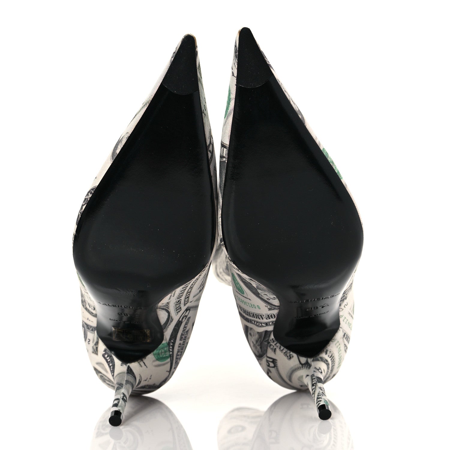 Balenciaga Spandex Dollars Print Extreme Pointed Toe Knife Ankle Boots 38 Vert 5 of 6