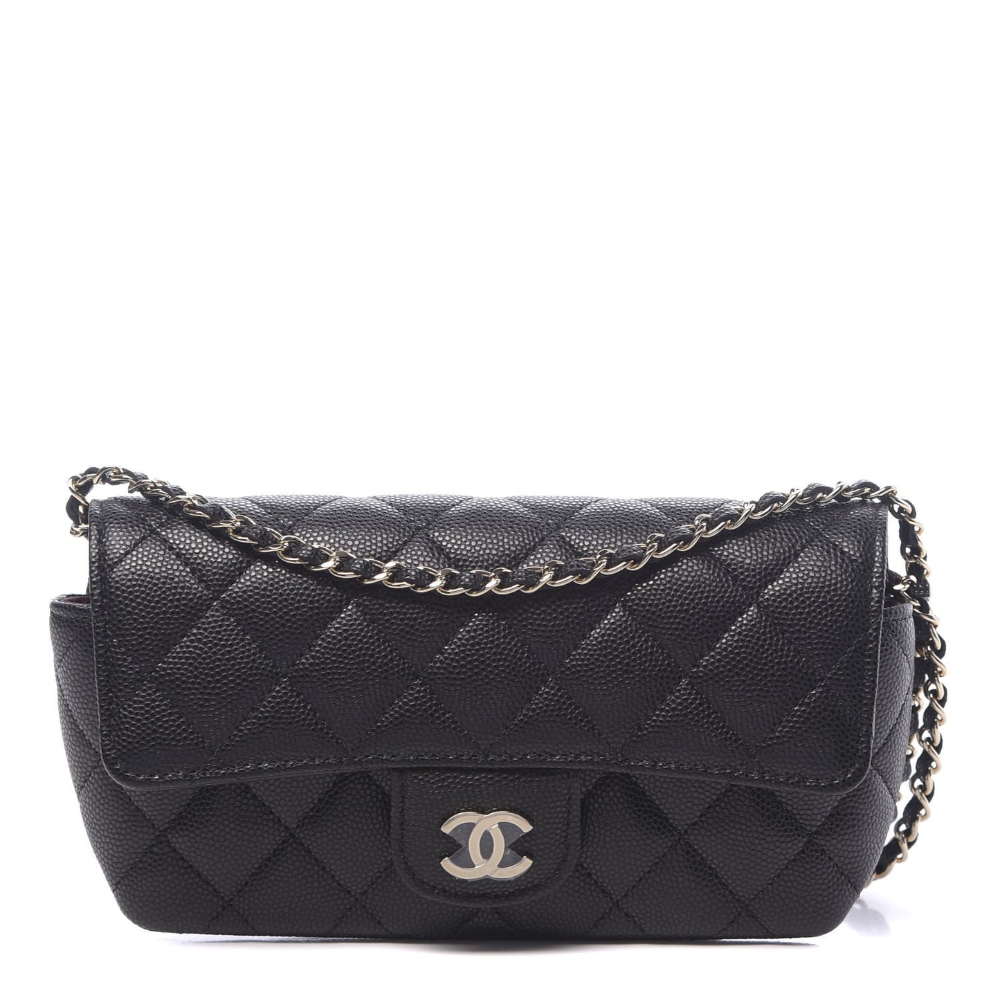 Caviar Quilted Glasses Case With Chain Black