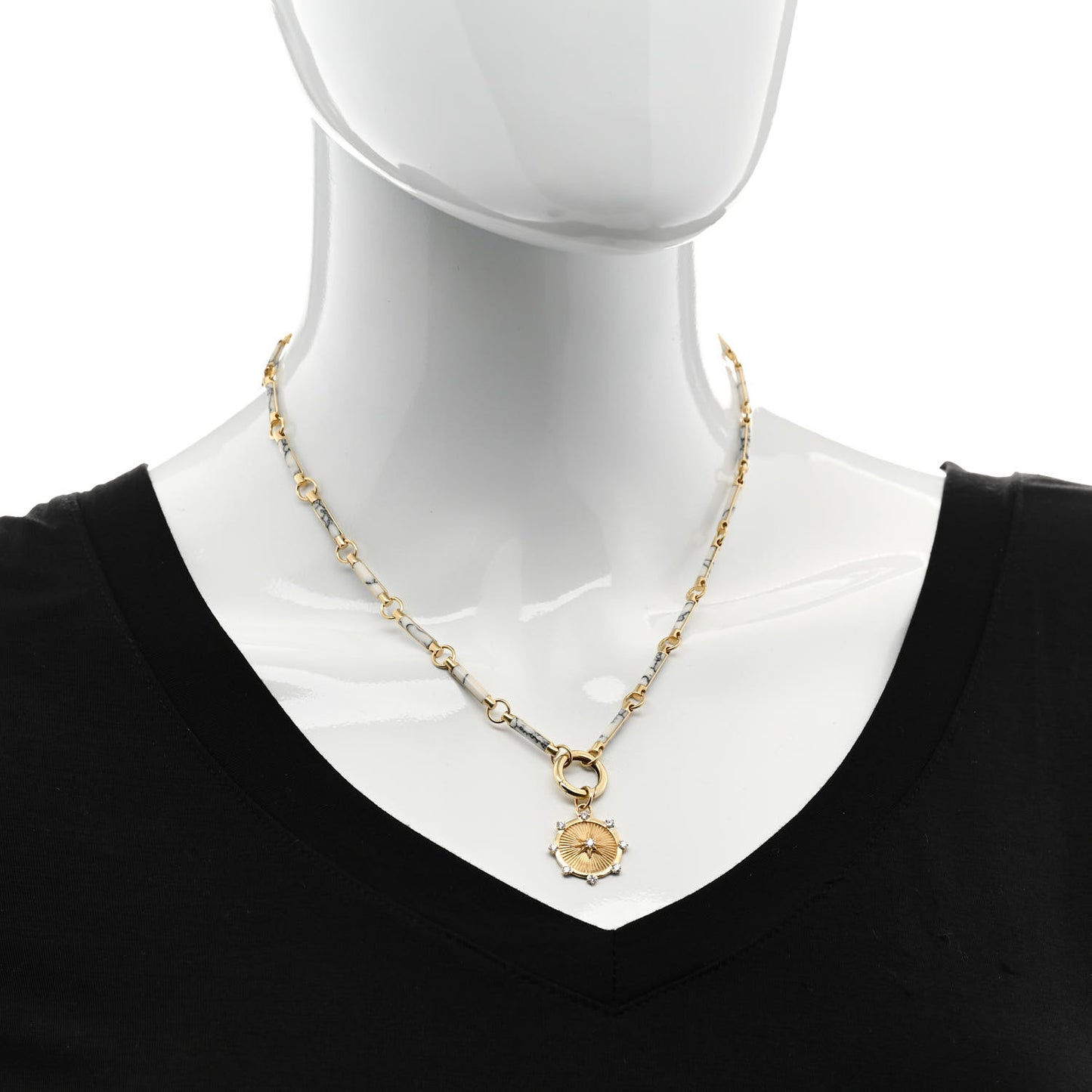 18K Yellow Gold Diamond Howlite Baby Spark Medallion Chain Choker Necklace