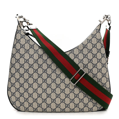 Gucci GG Supreme Monogram Textured Calfskin Web Large Attache Shoulder Bag Beige Blue 1 of 10