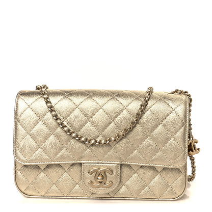 Chanel Metallic Caviar Quilted Medium CC Slide Flap Light Gold 1 of 11