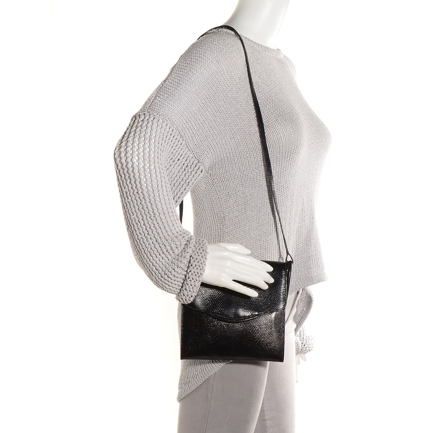 Lizard Flap Shoulder Bag Black