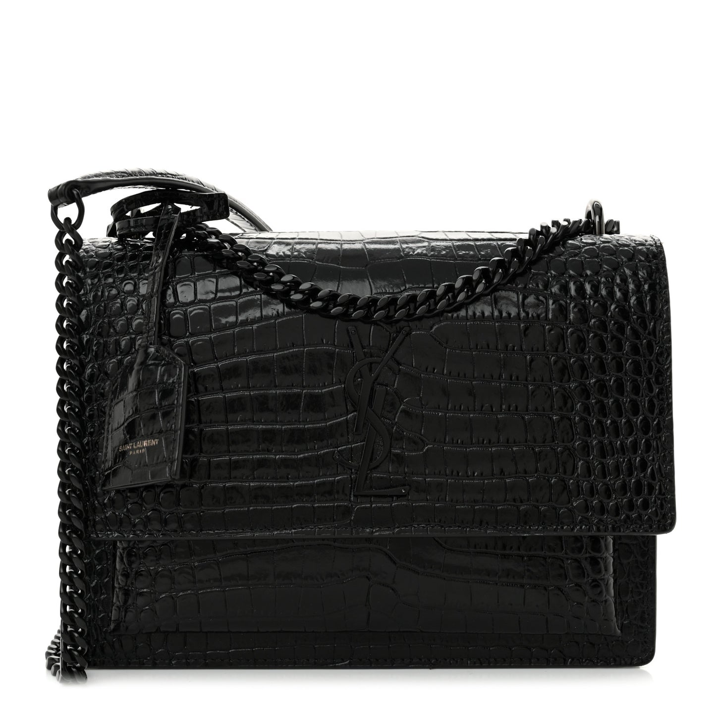 Calfskin Crocodile Embossed Medium Monochrome Monogram Sunset Black