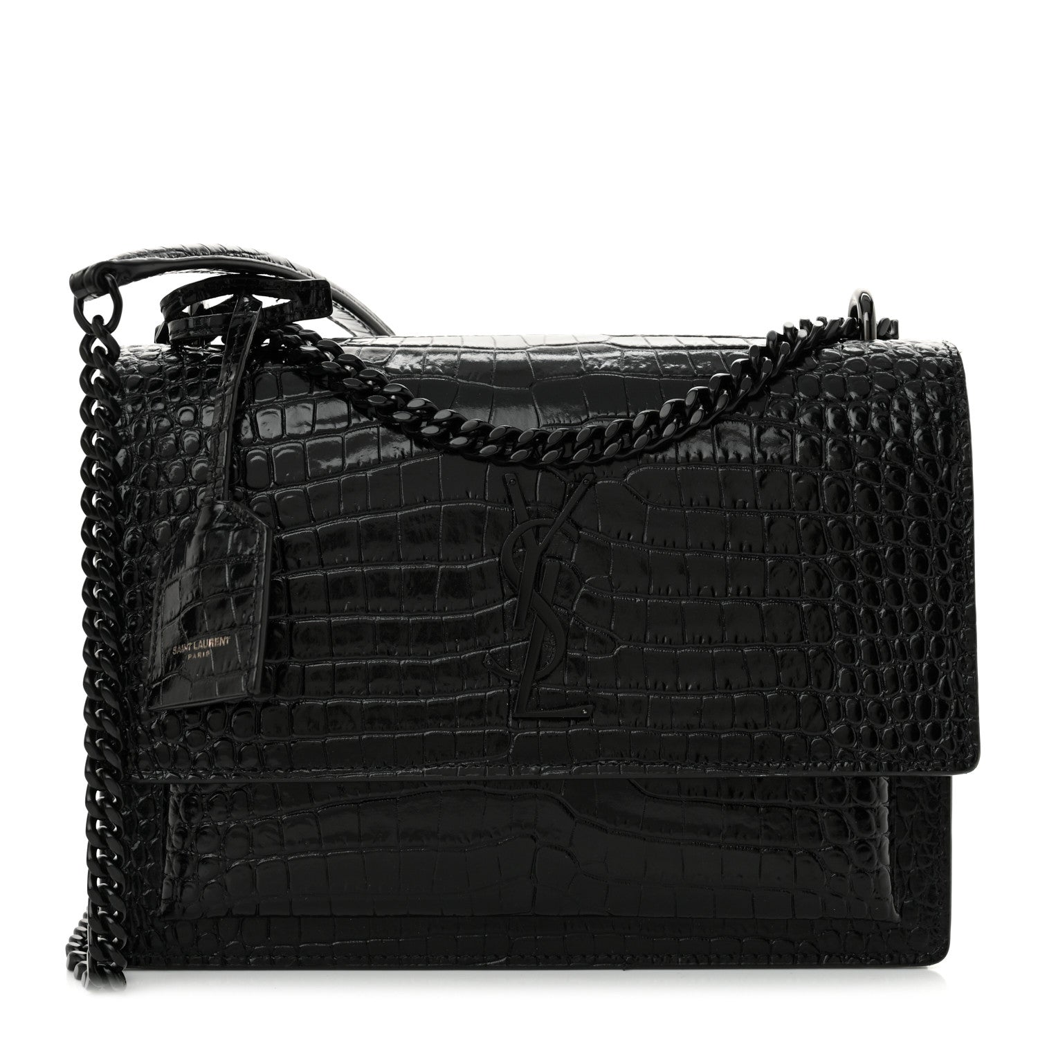 Saint Laurent Calfskin Crocodile Embossed Medium Monochrome Monogram Sunset Black 1 of 14