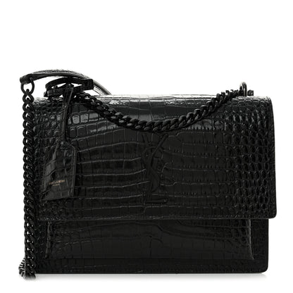 Saint Laurent Calfskin Crocodile Embossed Medium Monochrome Monogram Sunset Black 1 of 14