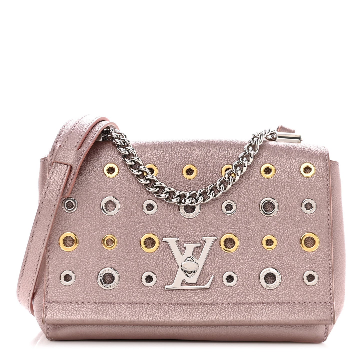 Soft Calfskin Eyelet Lockme II Chain Bag BB Rose Gold