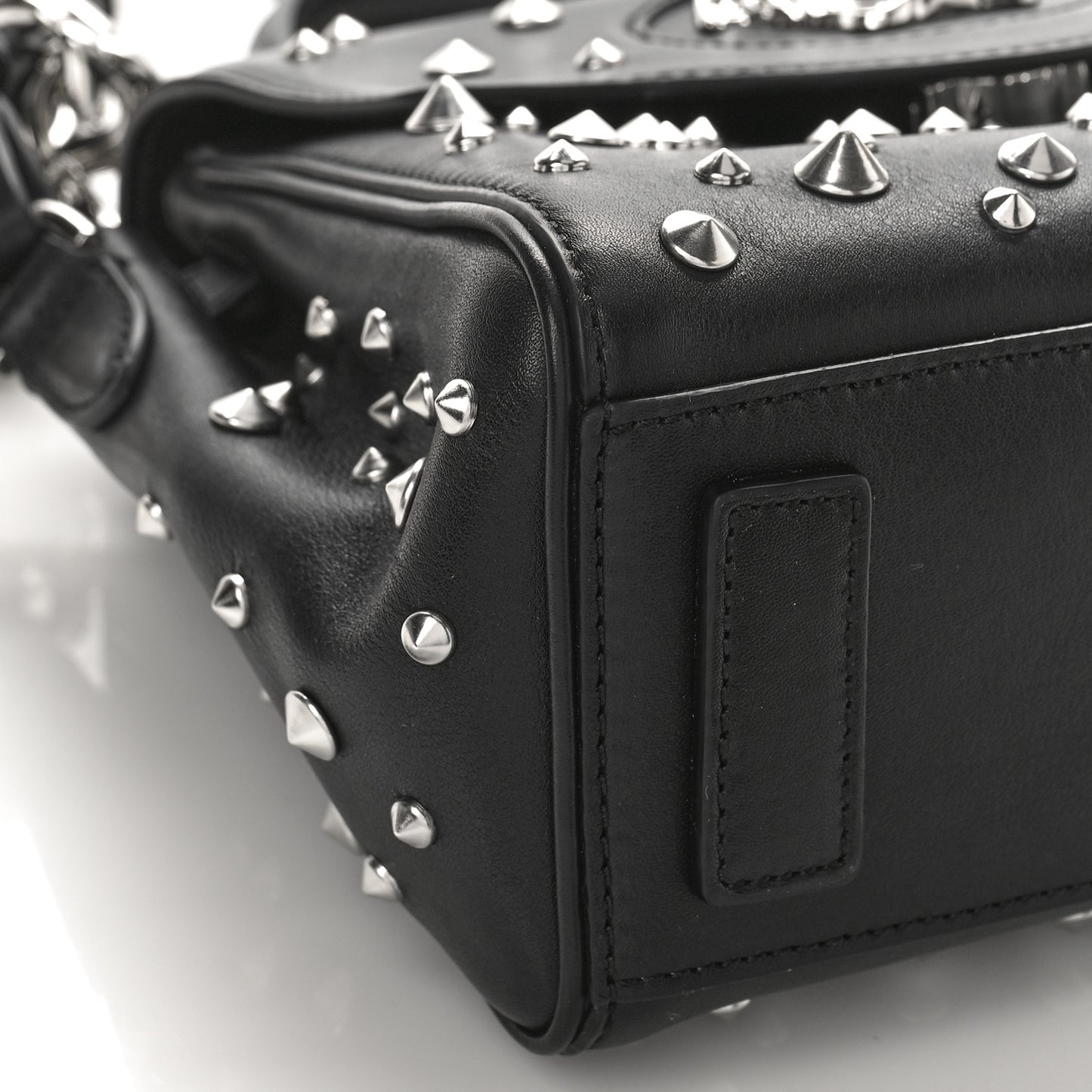 Grained Calfskin Spiked Small La Medusa Top Handle Bag Black