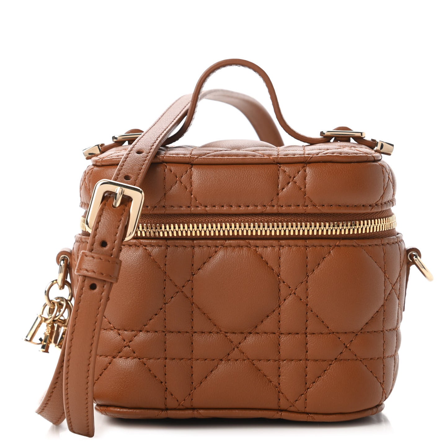 Lambskin Cannage Micro Lady Dior Vanity Case Cognac
