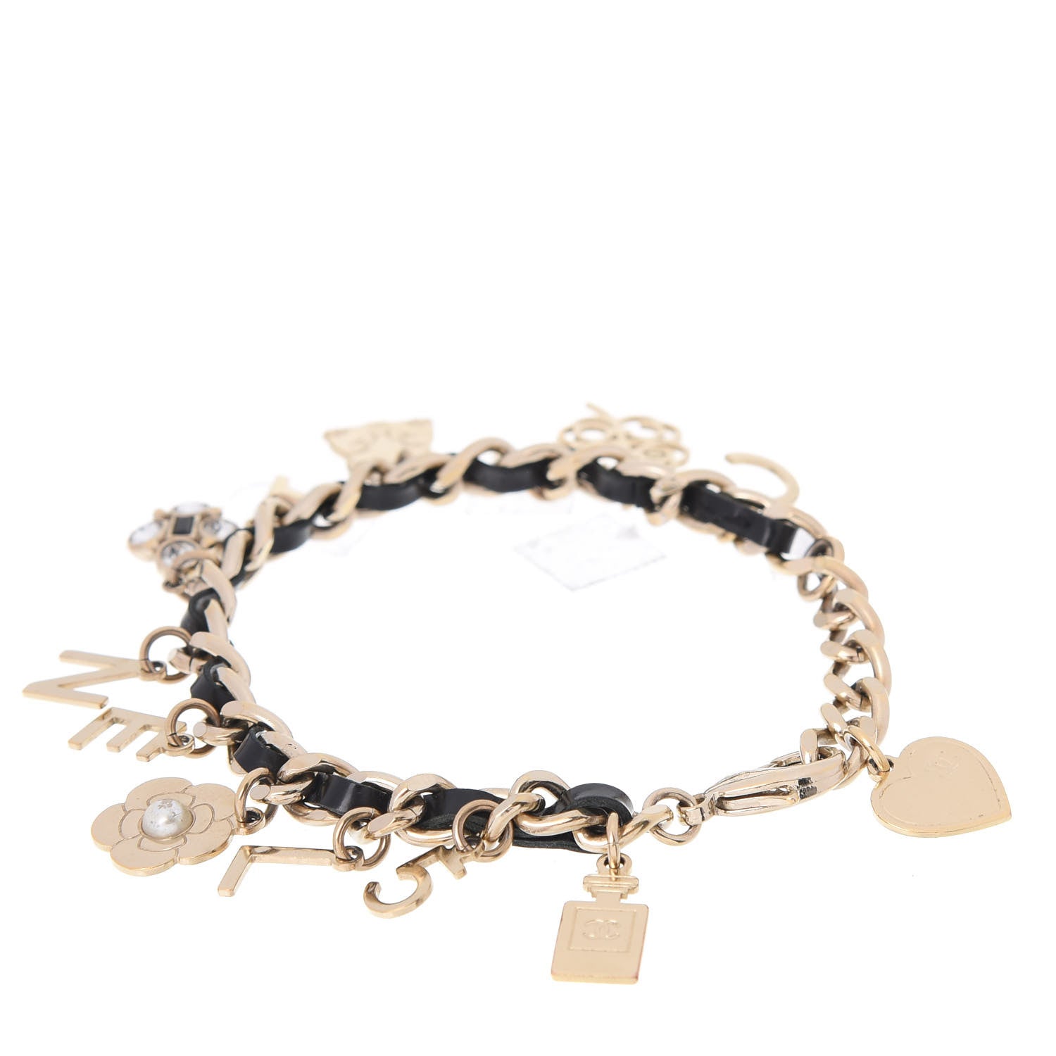 Chanel Lambskin Crystal CC Logo Charming Bracelet Gold Black 3 of 5