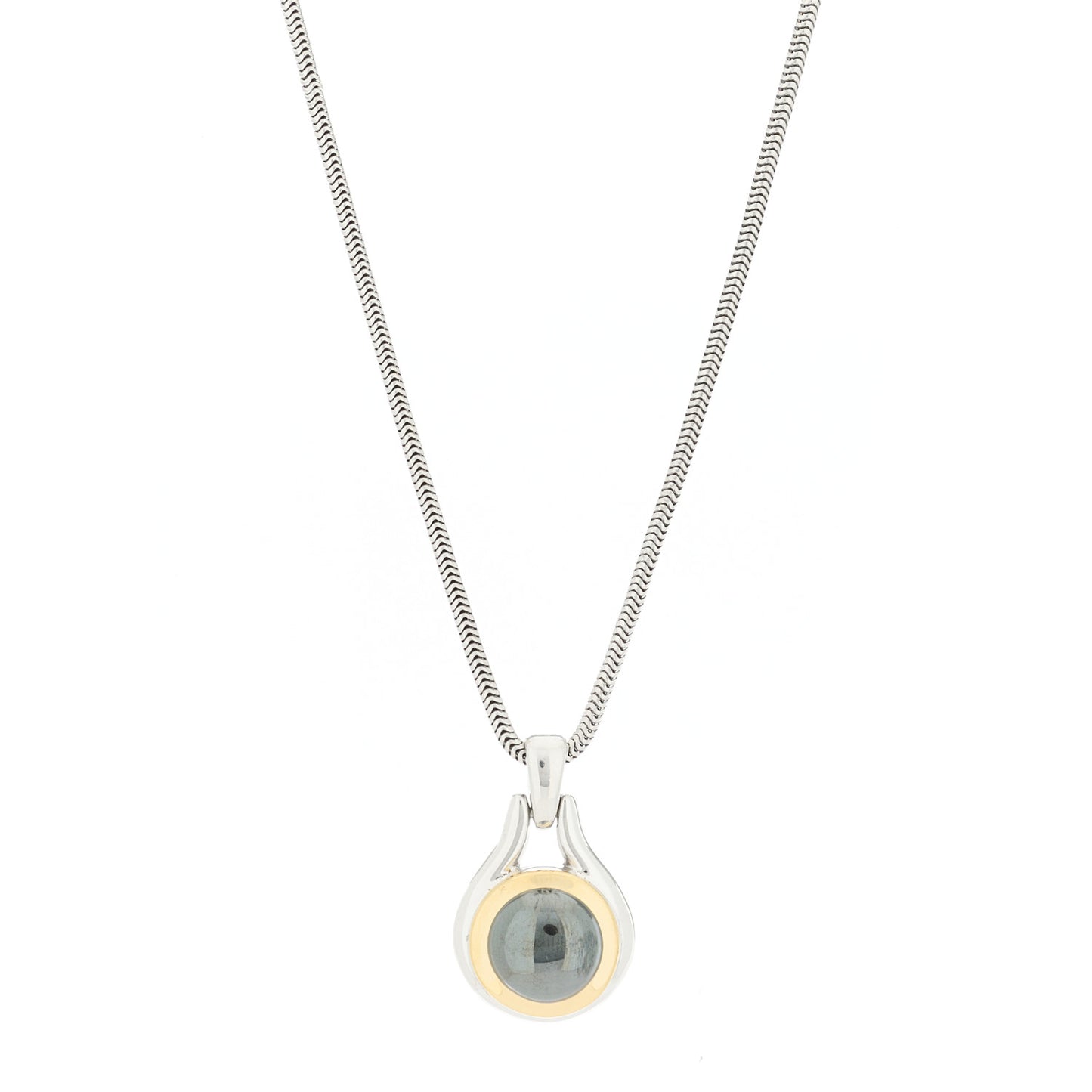 Sterling Silver 18K Yellow Gold Hematite Pendant Necklace