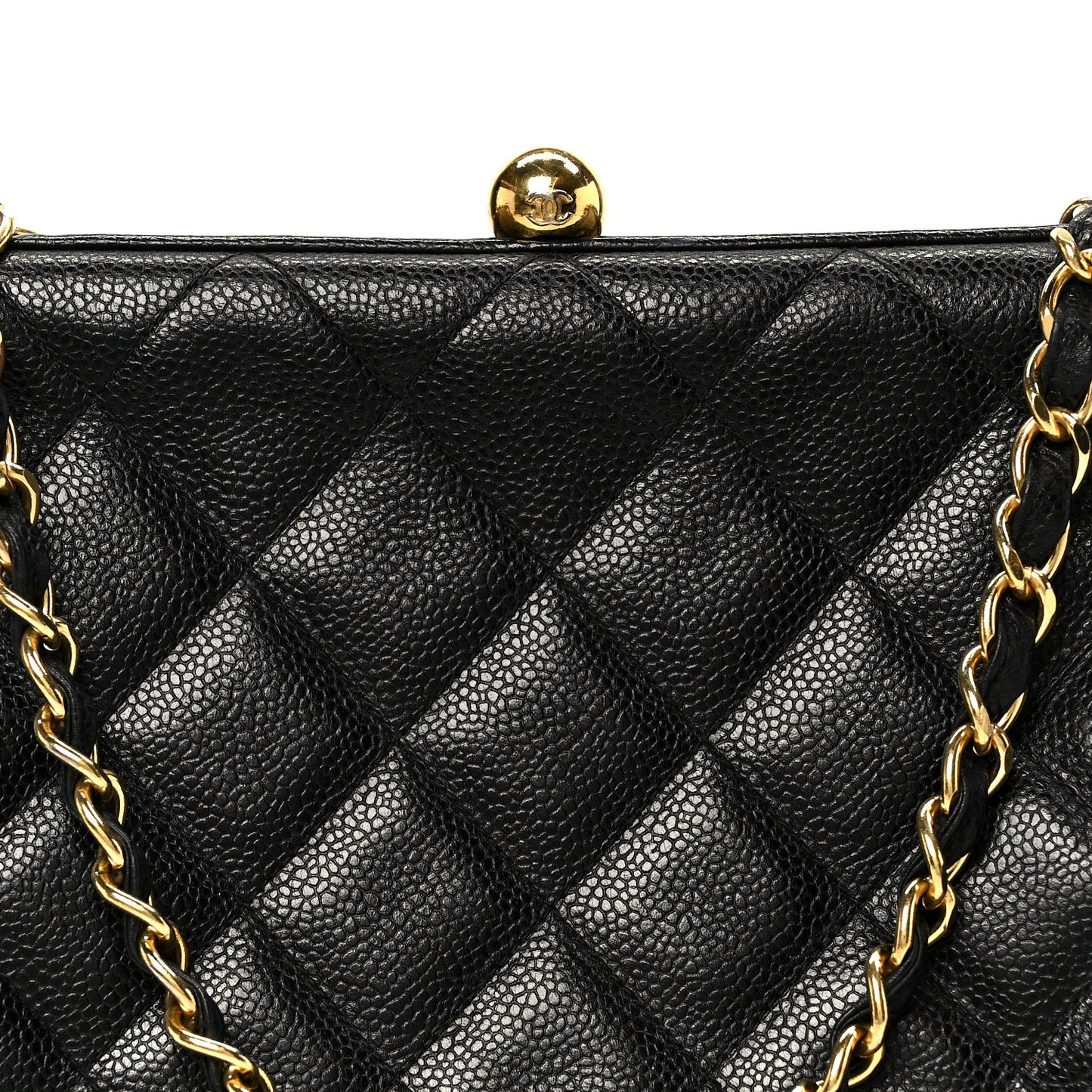 Caviar Quilted Kisslock Shoulder Bag Black
