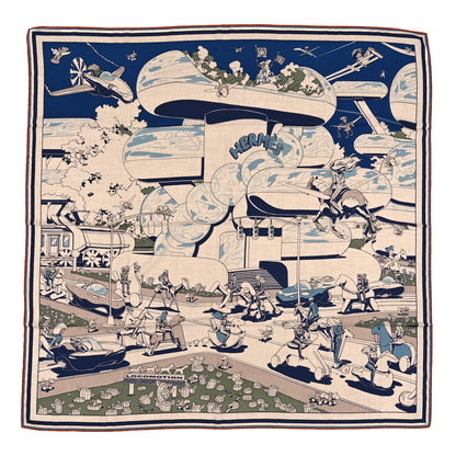 Hermes Cashmere Silk Locomotion Shawl 140 Marine Naturel Kaki 1 of 3