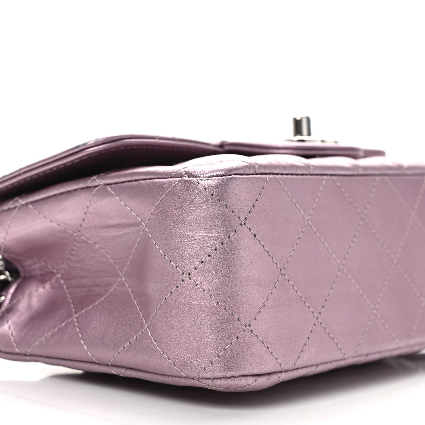 Metallic Calfskin Quilted Mini Rectangular Flap Pink