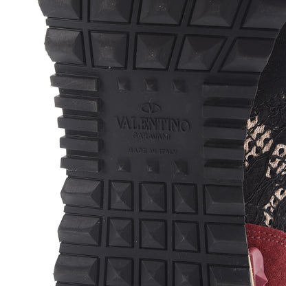 Valentino Garavani Calfskin Suede Macrame Lace Rockstud Sneakers 39.5 Black 8 of 10