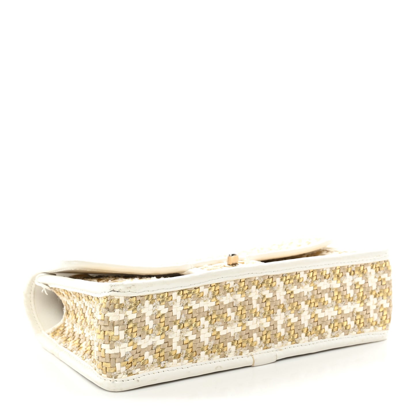 Metallic Lambskin Viscose Woven Flap Gold White