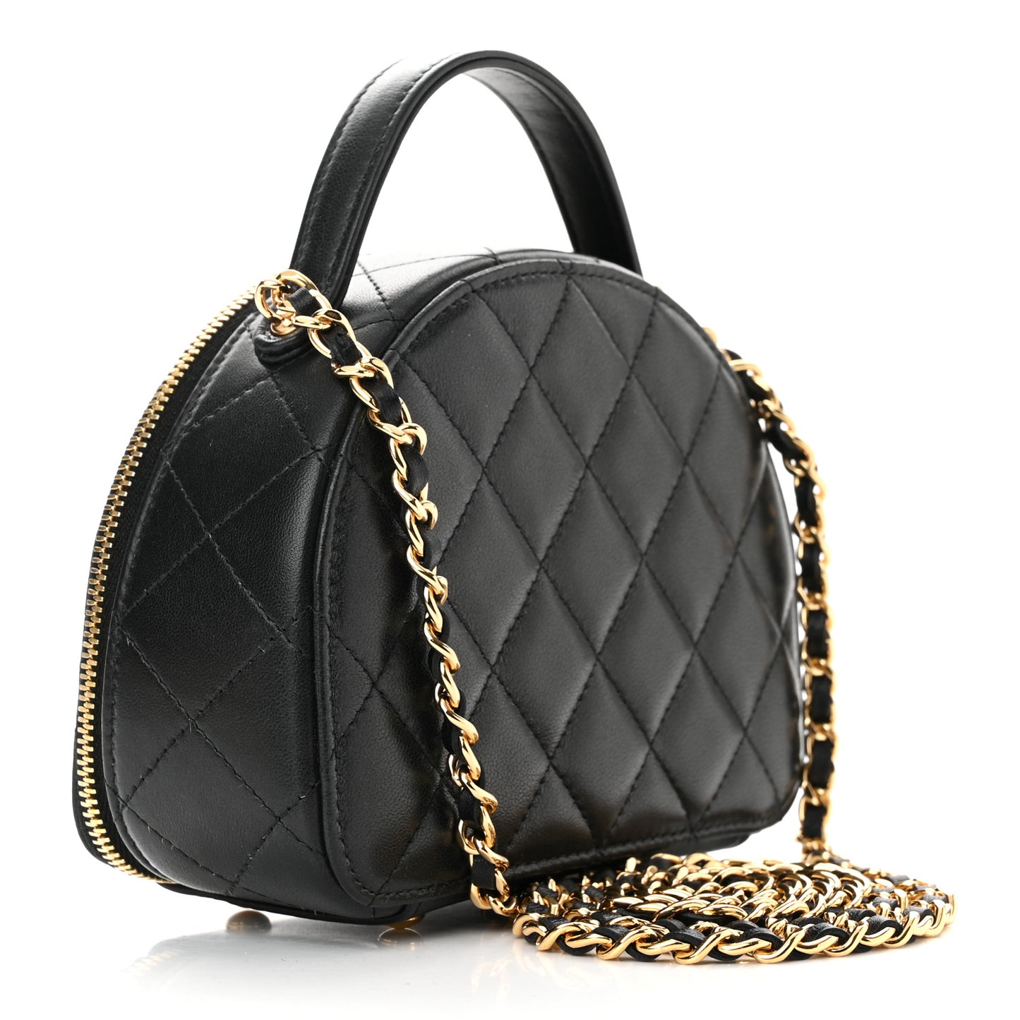 Lambskin Quilted Chic Riviera Top Handle Vanity Case Black
