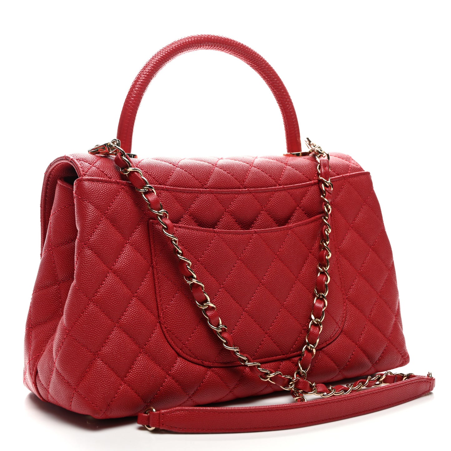 Caviar Lizard Embossed Quilted Small Coco Handle Flap Red