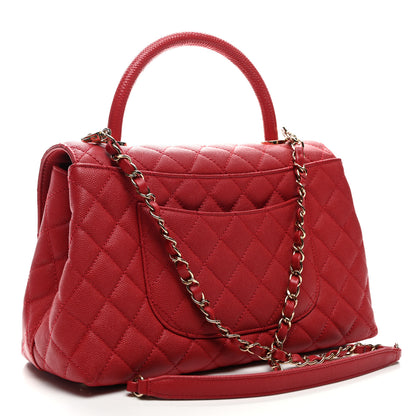 Chanel Caviar Lizard Embossed Quilted Small Coco Handle Flap Red 3 of 10