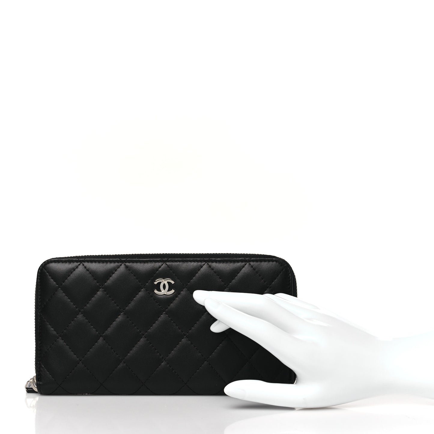 Lambskin Quilted Large Gusset Zip Around Wallet Black