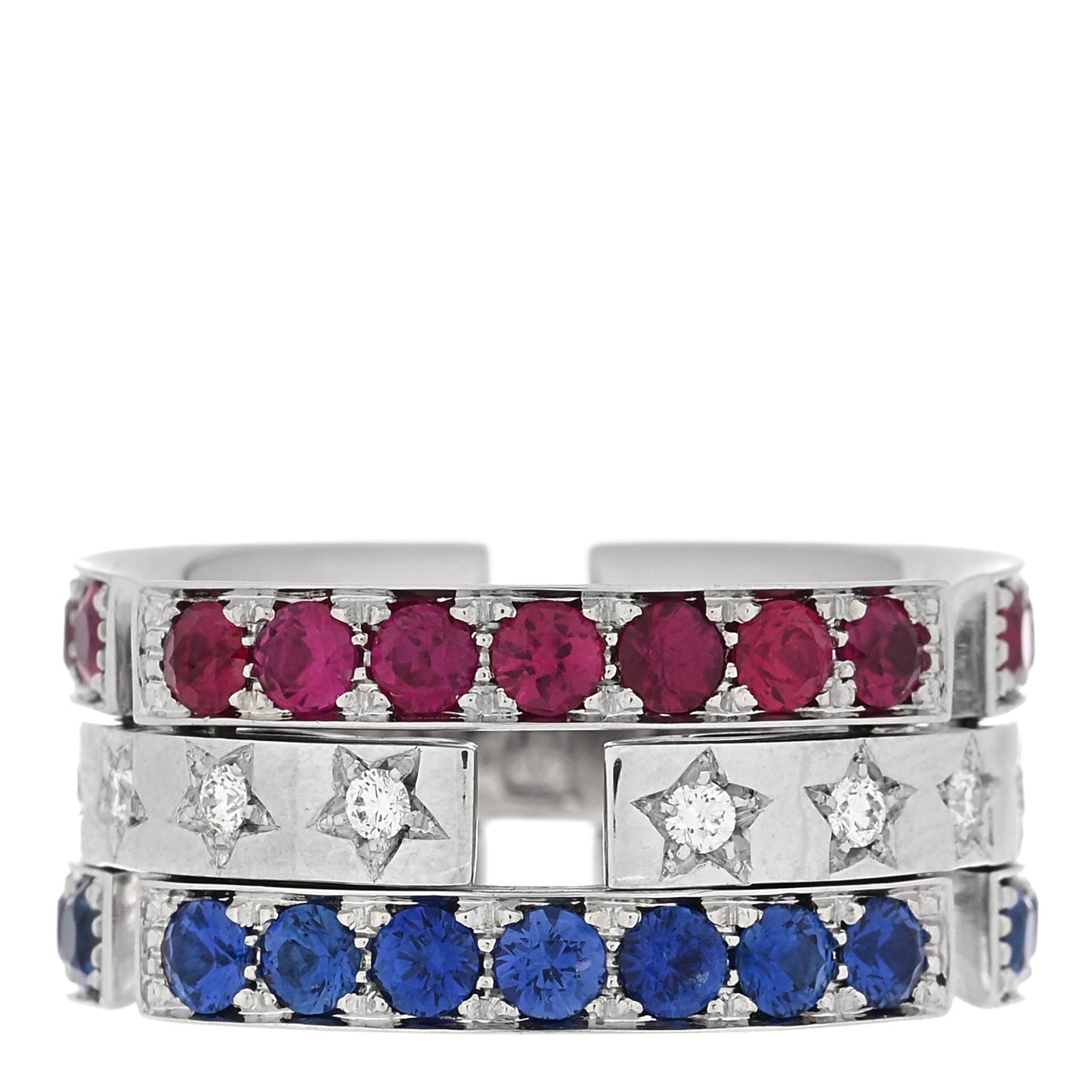 18K White Gold Diamond Diamond Blue Sapphire Ruby Ring 54 7
