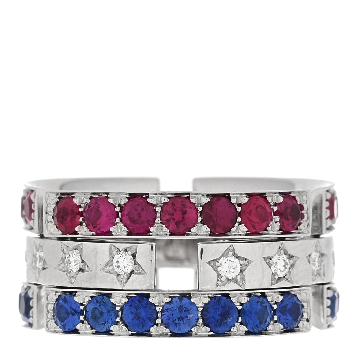 Bulgari 18K White Gold Diamond Diamond Blue Sapphire Ruby Ring 54 7 3 of 5