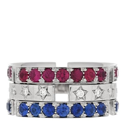 Bulgari 18K White Gold Diamond Diamond Blue Sapphire Ruby Ring 54 7 3 of 5