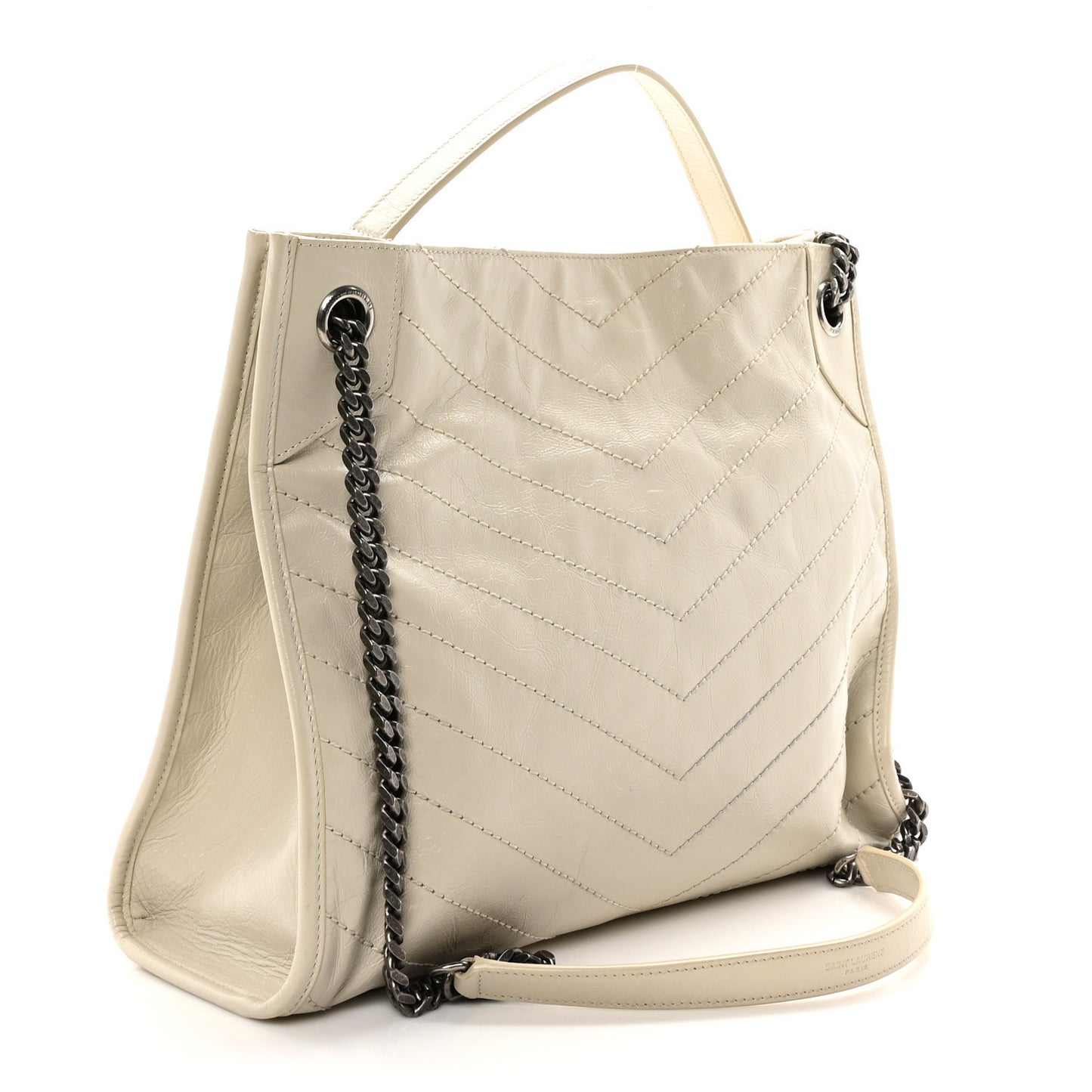Crinkled Calfskin Matelasse Monogram Medium Niki Shopper Tote Crema Soft
