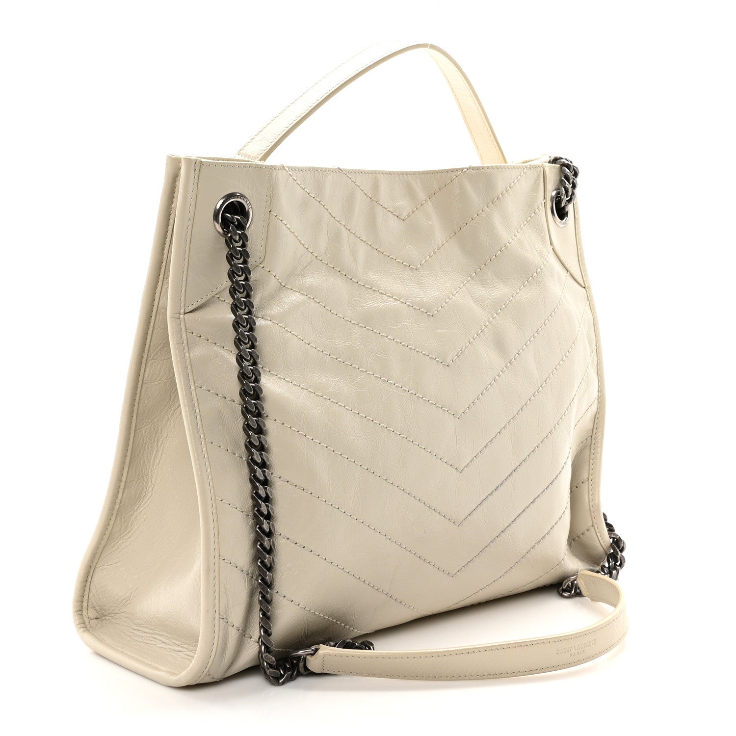 Saint Laurent Crinkled Calfskin Matelasse Monogram Medium Niki Shopper Tote Crema Soft 3 of 9
