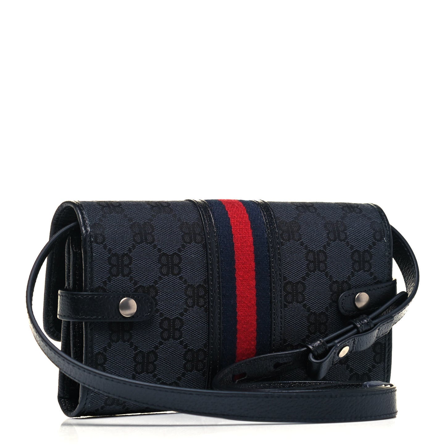X BALENCIAGA BB Monogram Web Ophidia Crossbody Wallet Black
