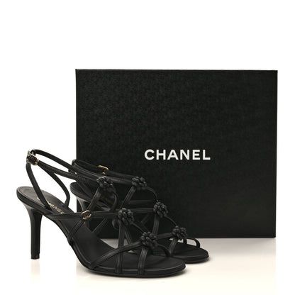 Chanel Calfskin Camellia Sandals 37 Black 8 of 8