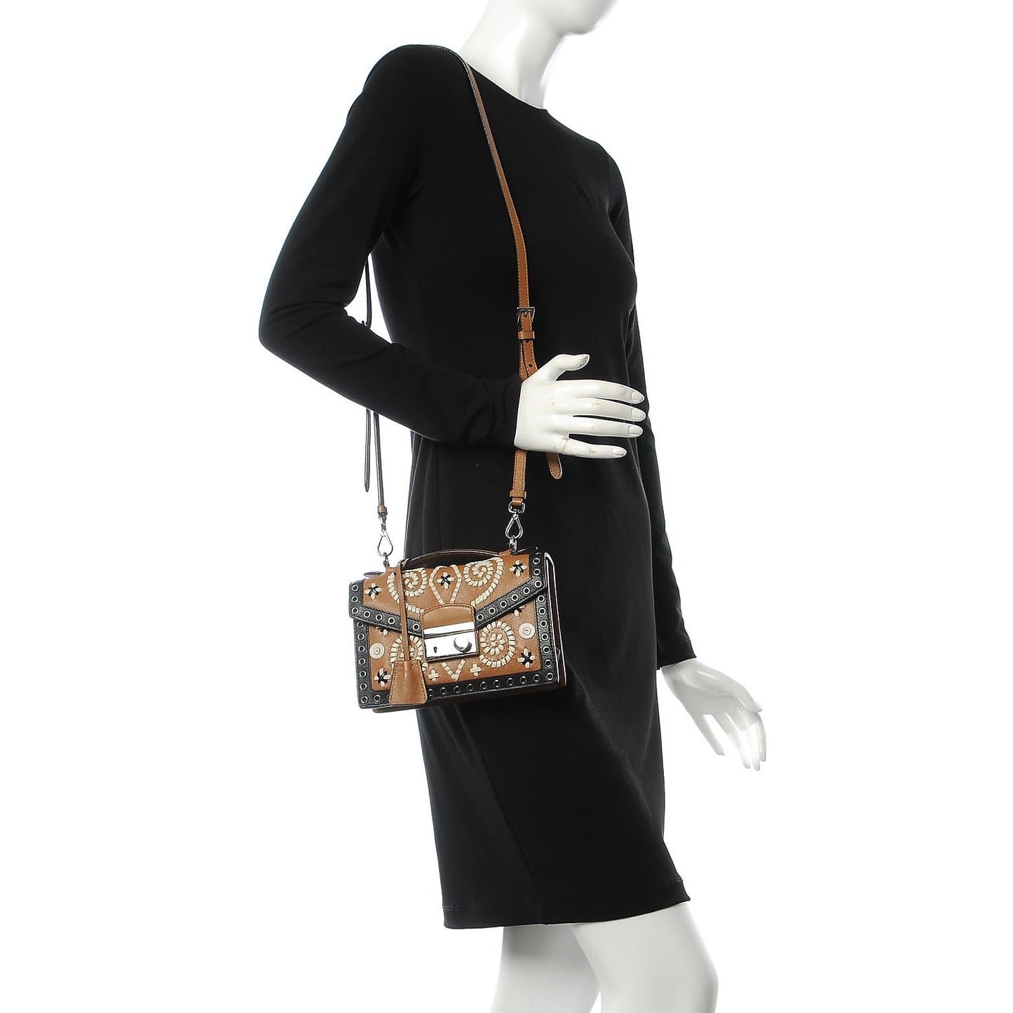 Saffiano Embroidered Pattina Crossbody Bag Caramel Ghiaccio