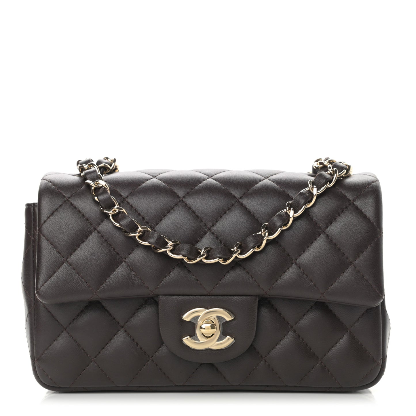 Lambskin Quilted Mini Rectangular Flap Dark Brown
