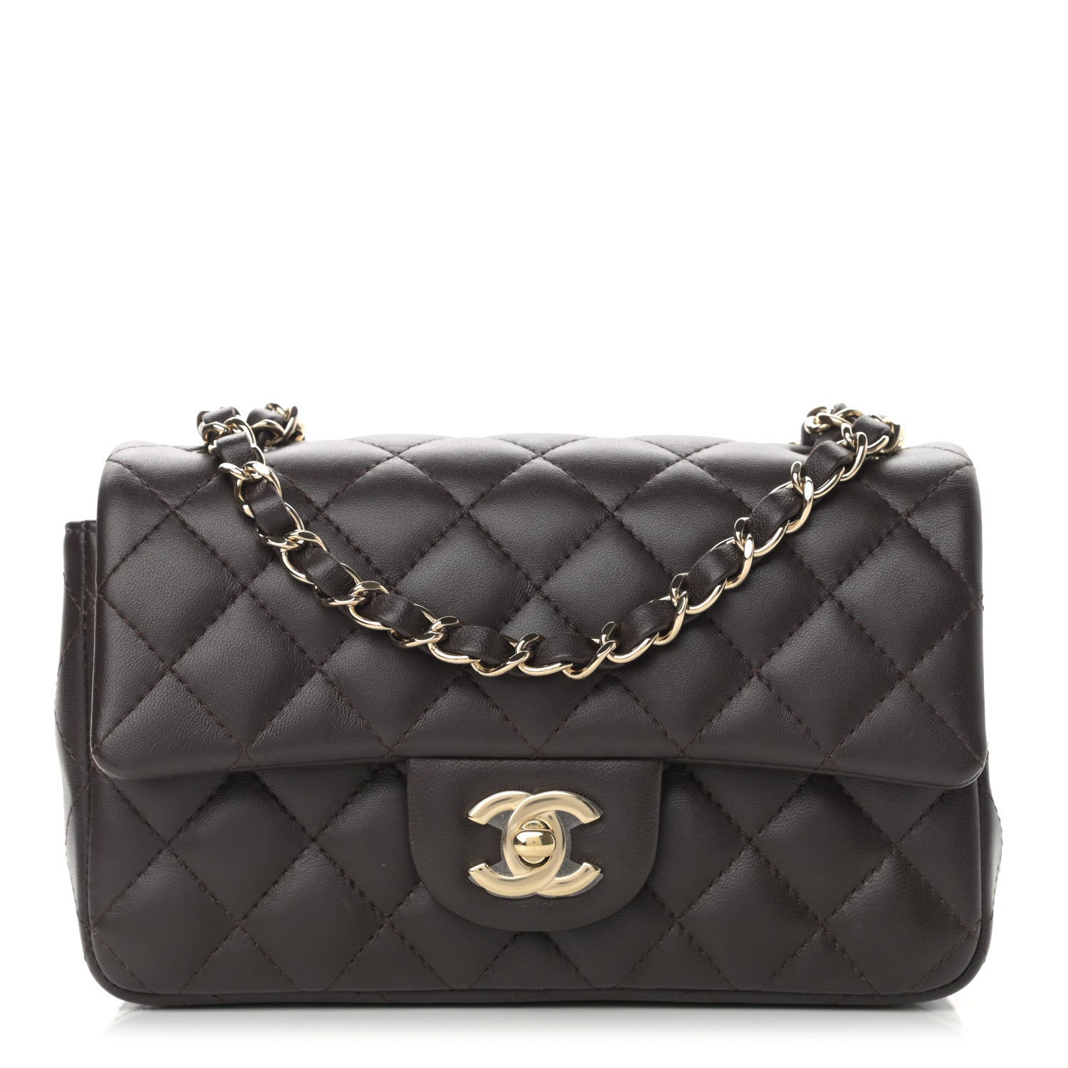 Chanel Lambskin Quilted Mini Rectangular Flap Dark Brown 1 of 13