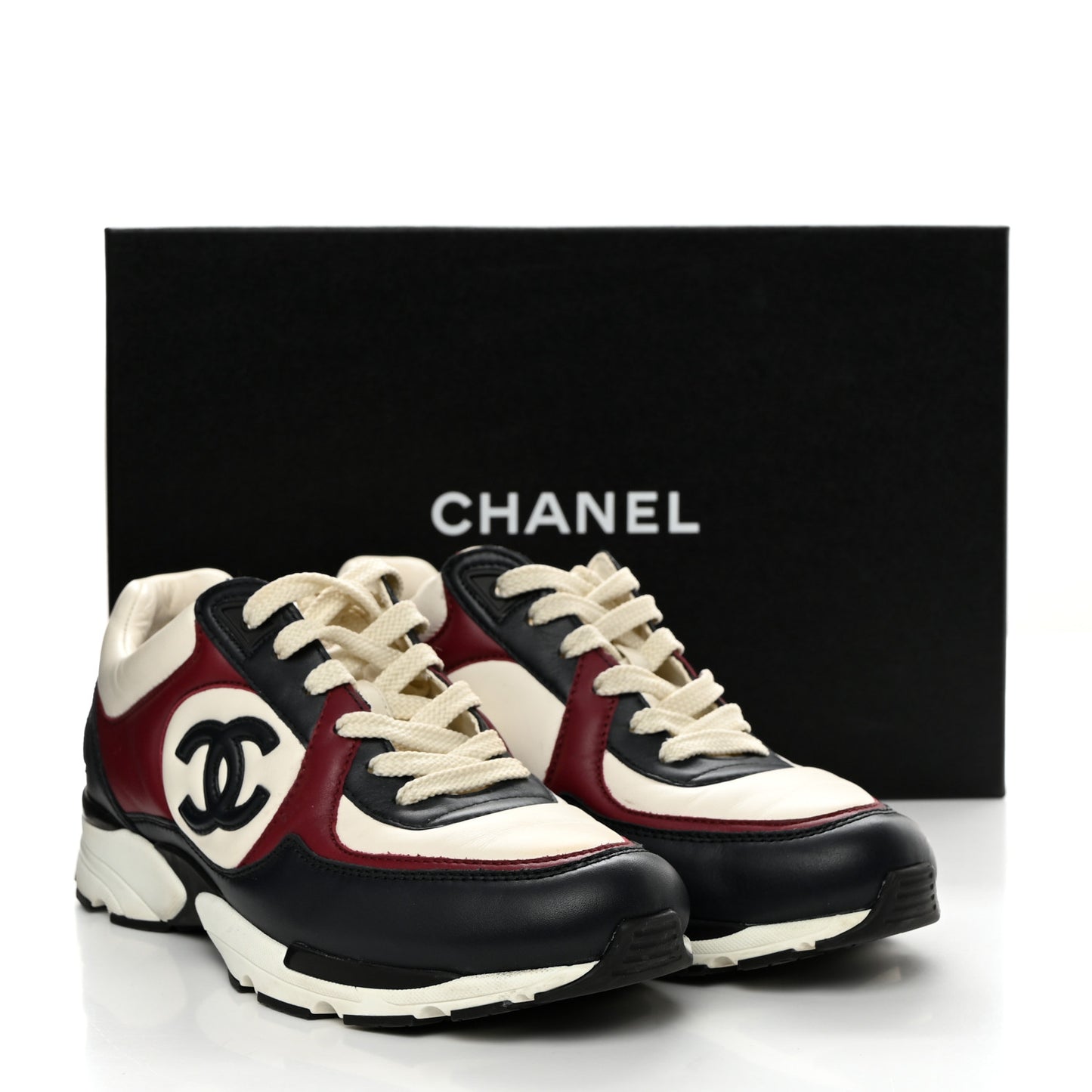 Calfskin CC Sneakers 38 Navy Blue White Light Burgundy