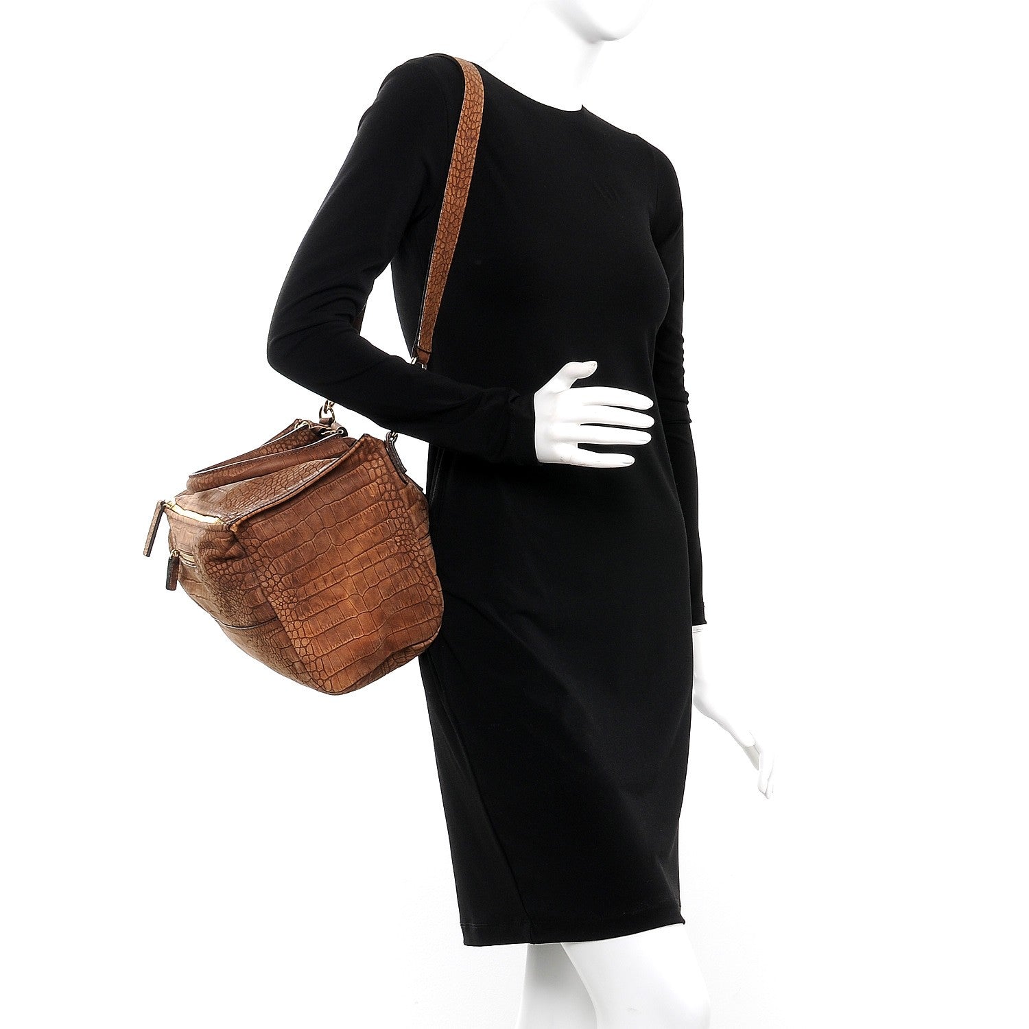 Givenchy Nubuck Crocodile Embossed Medium Pandora Brown 251362