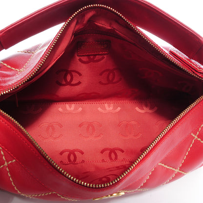 Chanel Leather Quilted Surpique Hobo Red 5 of 7