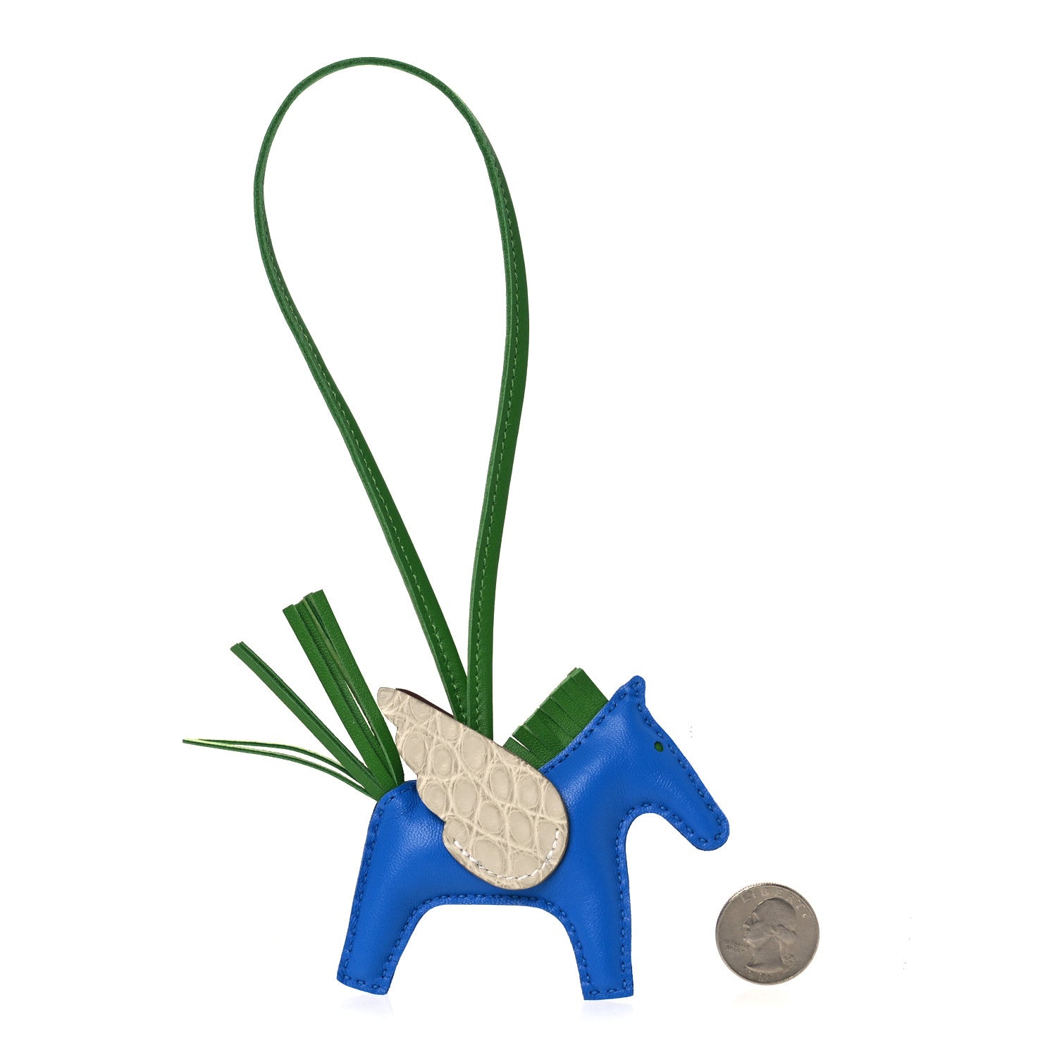 Hermes Milo Lambskin Matte Alligator Touch Grigri Rodeo Pegase Horse Bag Charm PM Bleu Zanzibar Vert Yucca Craie 2 of 5