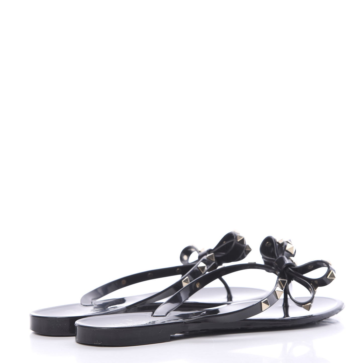 PVC Jelly Rockstud Bow Thong Sandals 41 Black