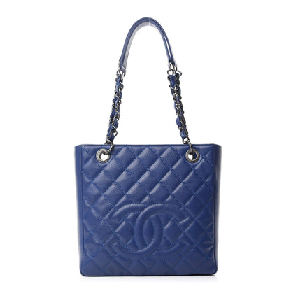 Chanel Caviar Quilted Petit Shopping Tote PST Dark Navy Blue 1 of 10