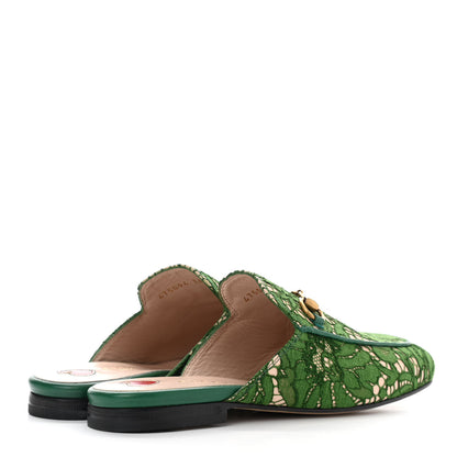 Gucci Lace Malaga Kid Womens Princetown Slippers 36.5 Green Grass Skin Rose 4 of 8