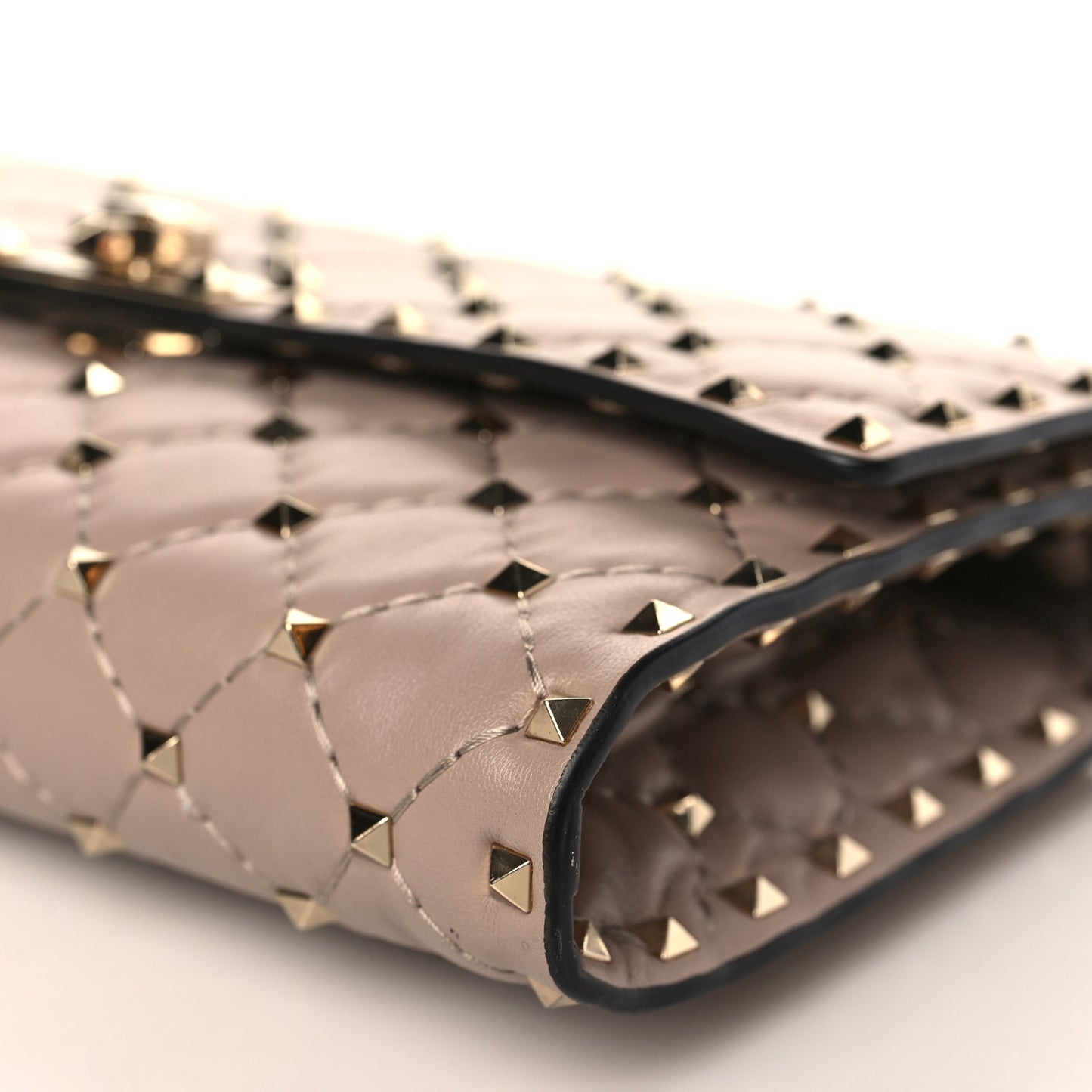 Lambskin Rockstud Spike Wallet on Chain Poudre