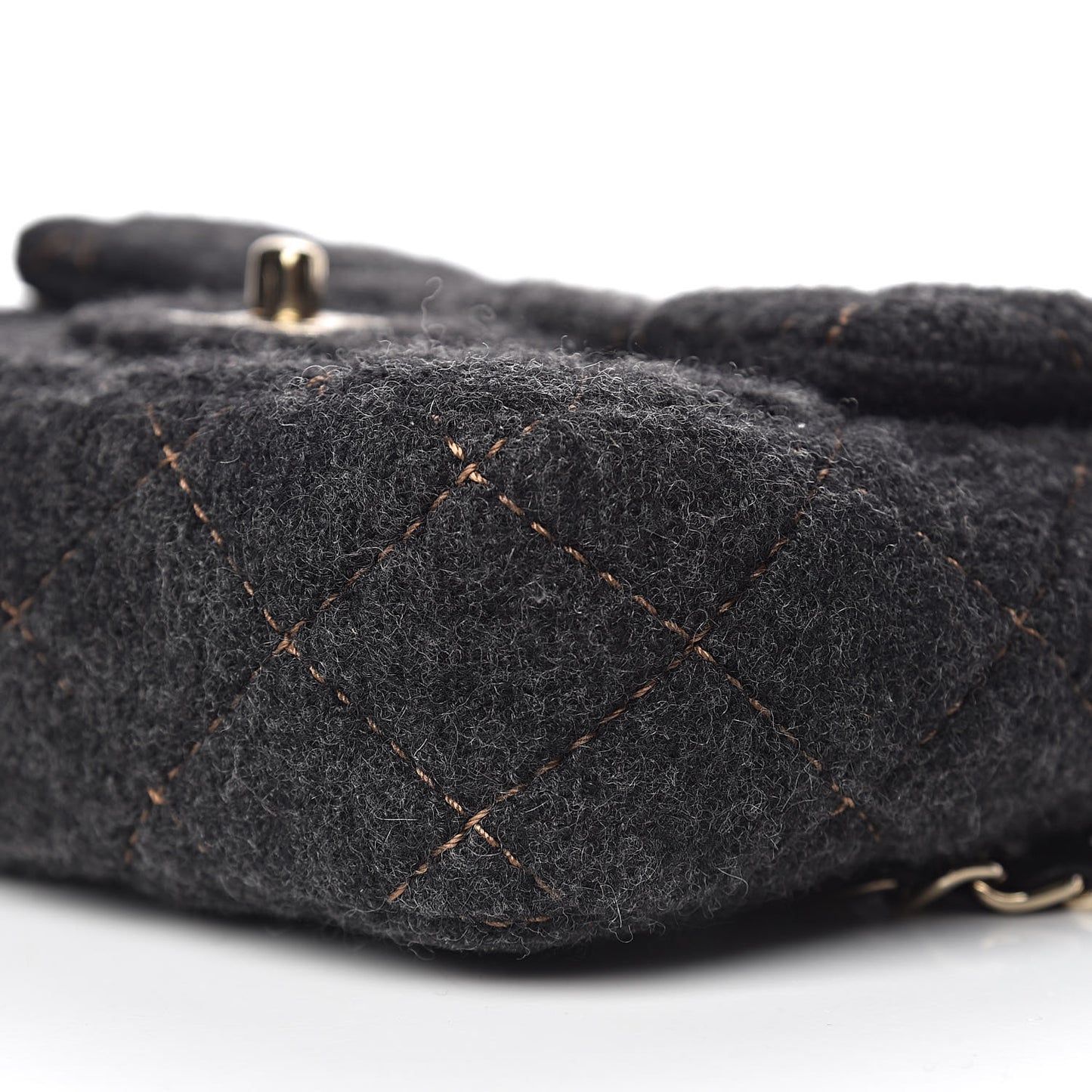 Wool Contrast Stitch Mini Square Flap Charcoal