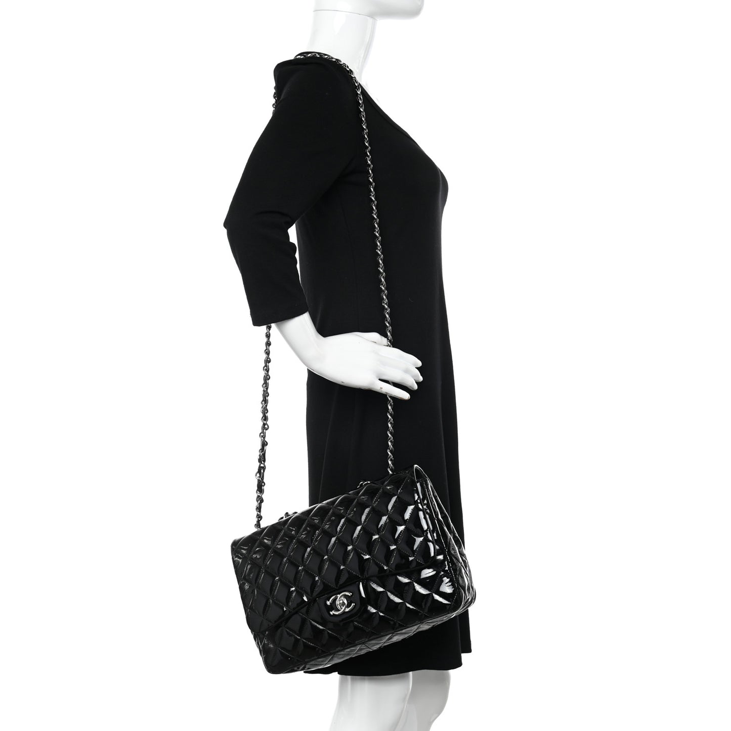 Patent Quilted Jumbo Single Flap Black