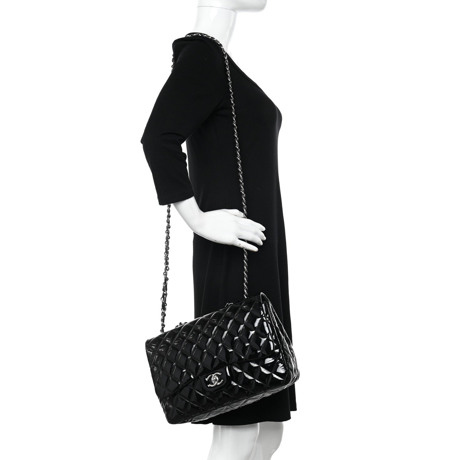 Chanel Patent Quilted Jumbo Single Flap Black 2 of 9