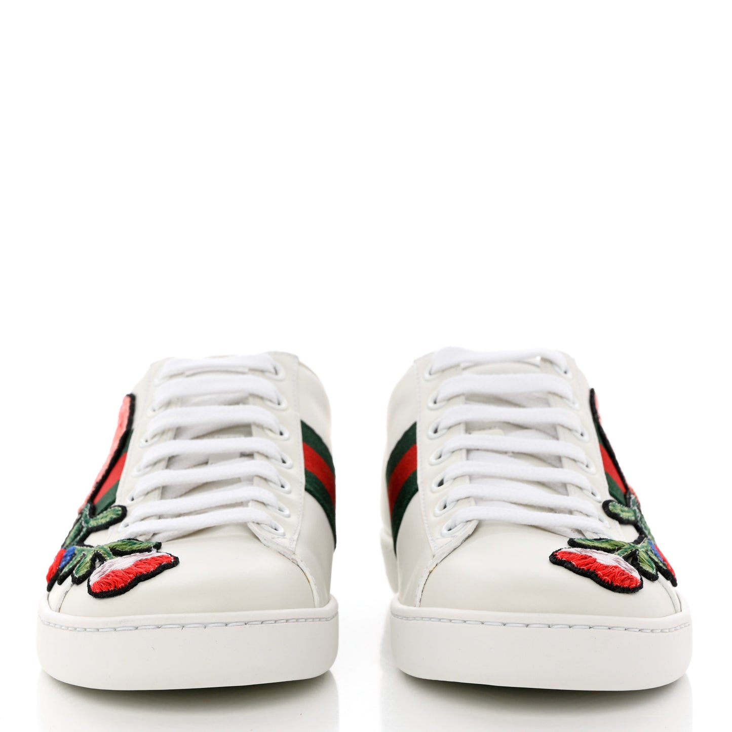 Calfskin Web Floral Embroidered Womens Ace Sneakers 35.5 White