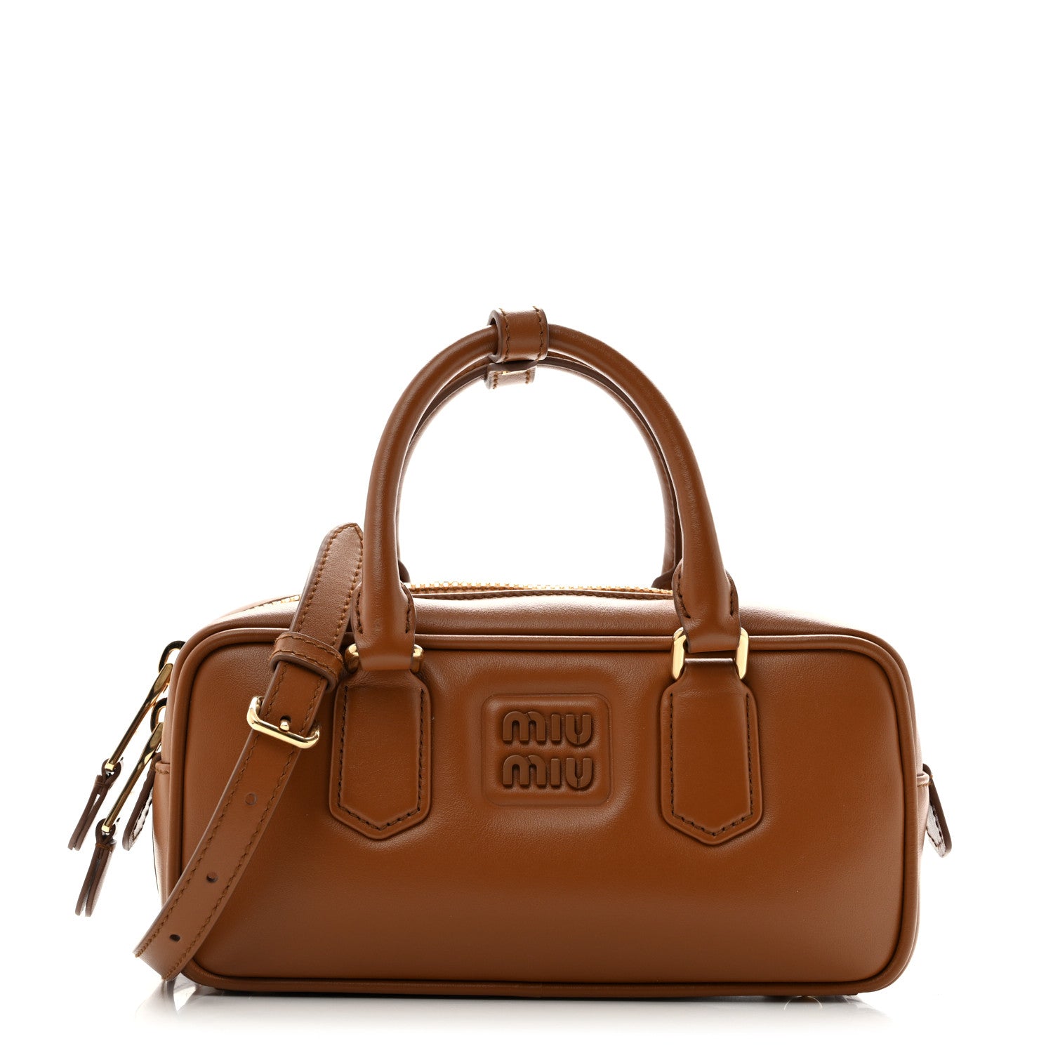 Miu Miu Calfskin Regular Arcadie Top Handle Bag Cognac 1 of 11