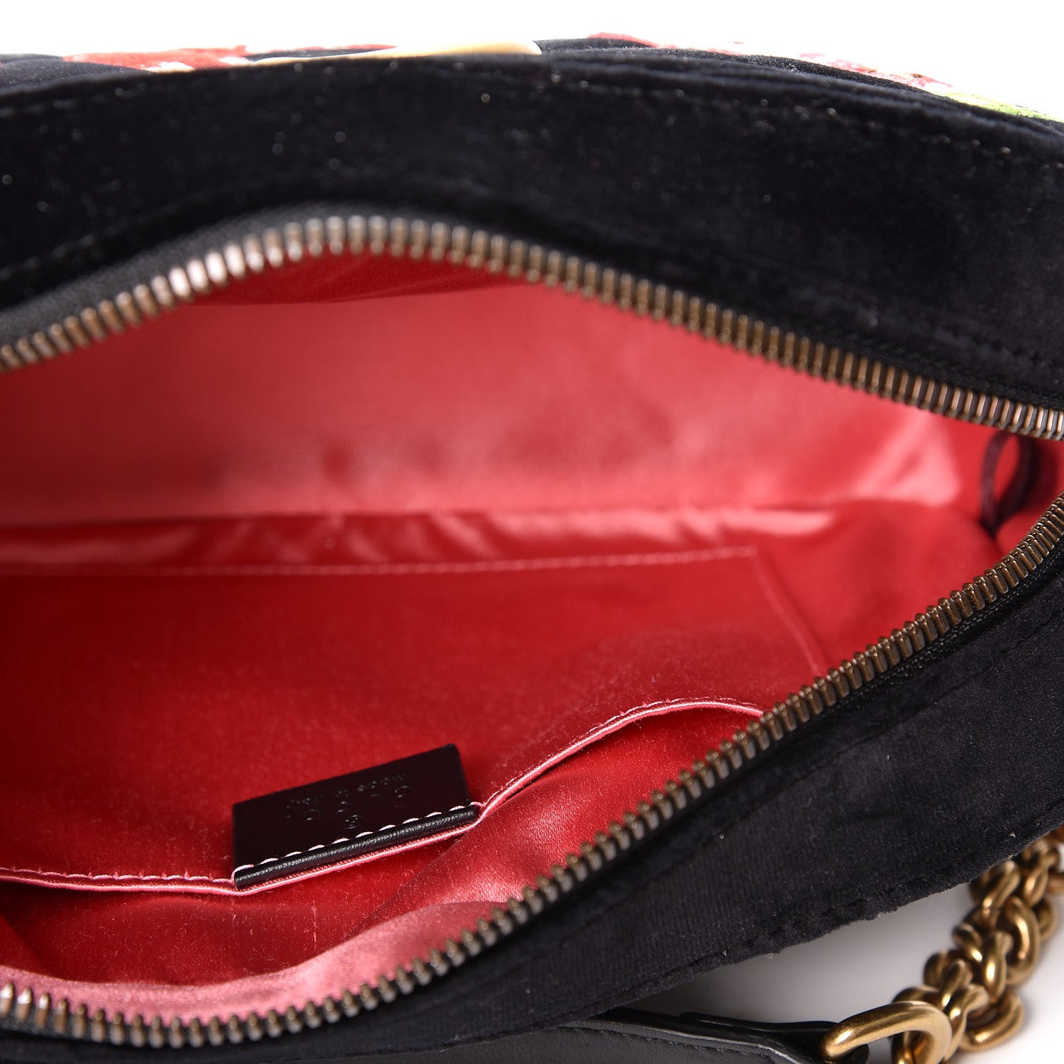 Gucci Velvet Matelasse Deer Embroidered Small GG Marmont Chain Shoulder Bag Black 4 of 9