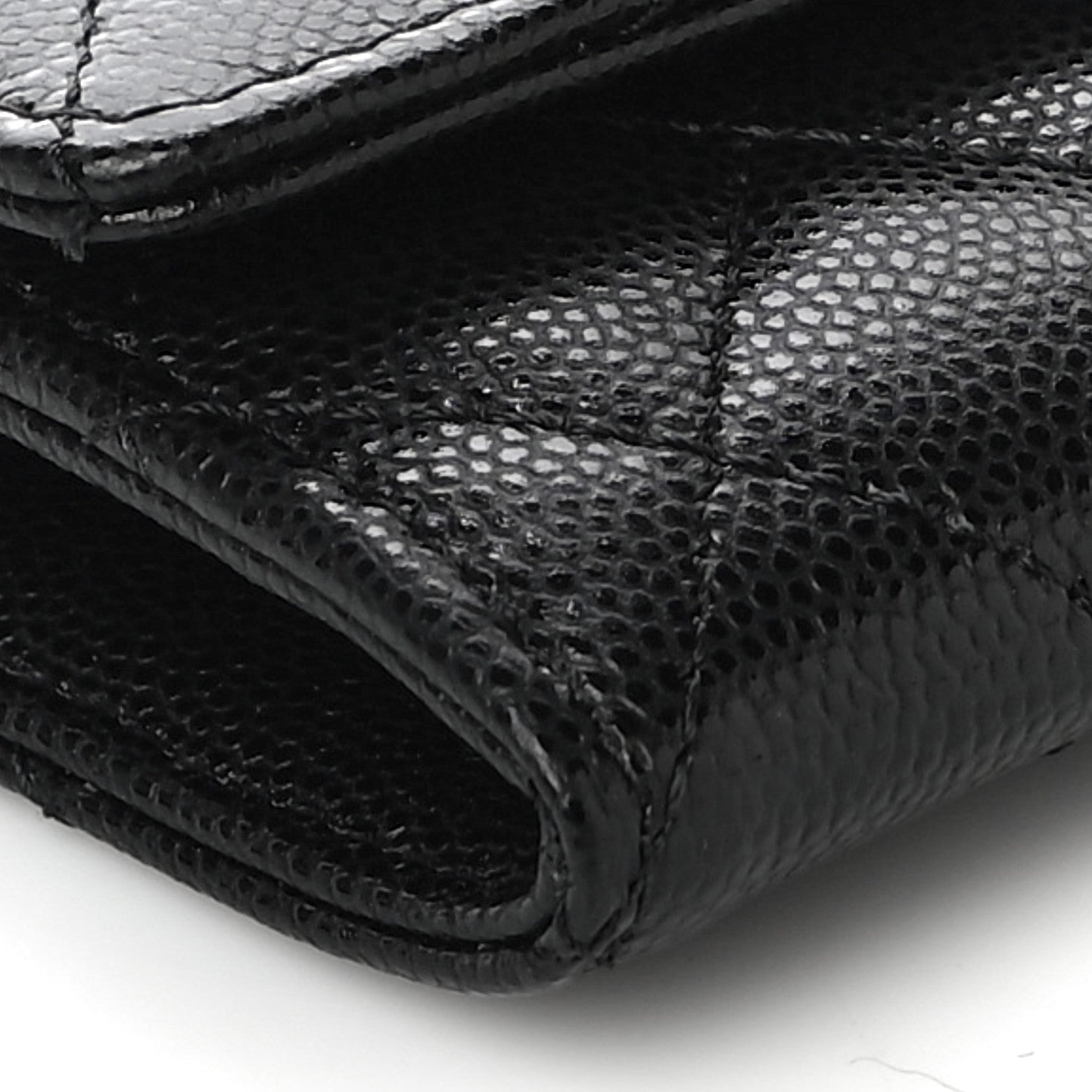 Caviar Quilted Crystal CC Flap Card Holder Black