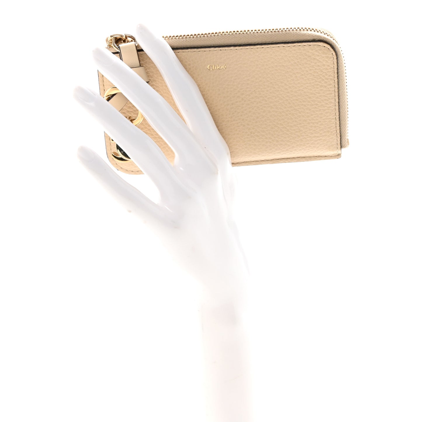 Grained Calfskin Alphabet Purse Wallet Sweet Beige